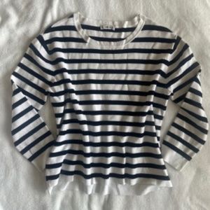 Zara Knit Black/White Striped Long Sleeve Crewneck Sweater Sz L